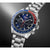Pulsera de hombre con esfera azul, cronógrafo, caja y pulsera de acero inoxidable, pulsadores laterales