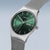 Reloj plateado para hombre con esfera verde y correa Milanesa, corona lateral