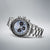 Pulsera de hombre de acero inoxidable: esfera azul, subesferas de cronógrafo negras, pulsadores laterales