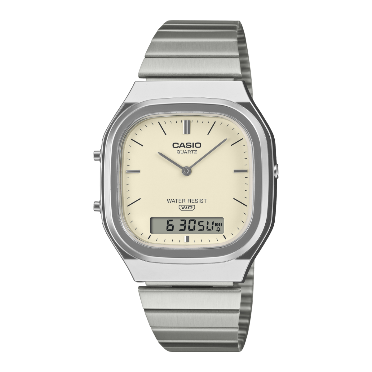 Casio AQ-240E-7A2EF Edgy Collection Armbanduhr Crème • Analog-Digital • Retro-Moderne Ästhetik