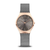 Reloj de mujer con esfera gris oscuro, caja de oro rosa y correa de malla milanesa