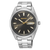Reloj de pulsera para hombre: correa de metal plateado, esfera negra y agujas doradas
