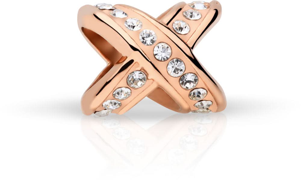 Colgante de acero inoxidable con bucle infinito en tono oro rosa y circonita