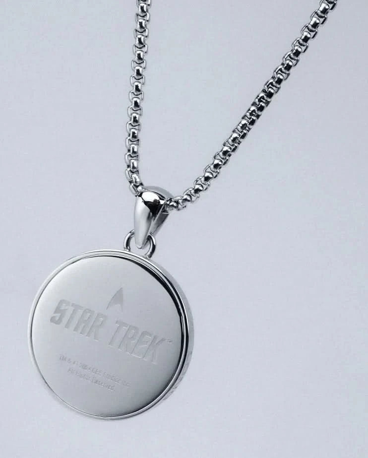 Collar de plata con colgante redondo, grabado "STAR TREK" y cadena de eslabones