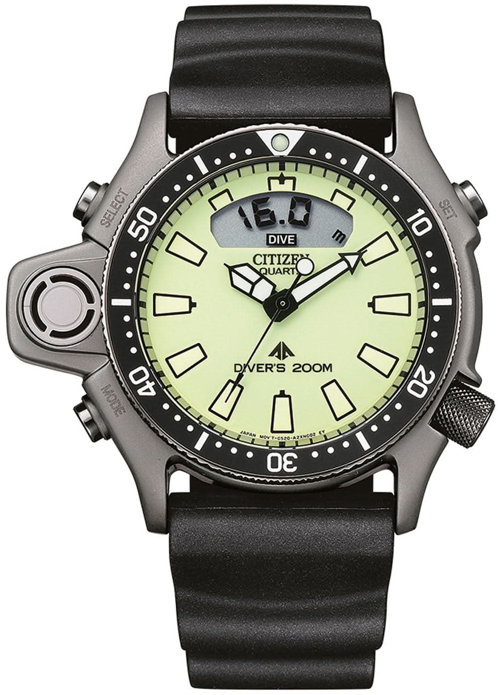 Pulsera de hombre con correa negra, esfera amarilla y bisel de buceo