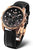 "Reloj de mujer con esfera negra, bisel en tono oro rosa y correa de piel"