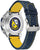 Pulsera de hombre con correa de cuero azul, base y reverso amarillos con logo