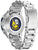 Vista trasera de reloj para hombre con logo y pulsera de acero inoxidable plateado