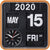 Reloj de pared con marco naranja, calendario de láminas negro y mecanismo con manecillas