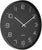 Reloj de pared negro con índices y manecillas claros, marco metálico redondo