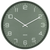 Reloj de pared redondo con esfera verde oscuro, índices blancos y borde negro