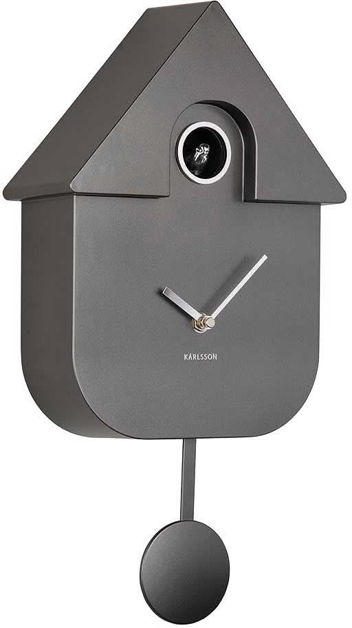 Reloj de pared Karlsson con diseño de casa en plástico, gris oscuro, con péndulo y manecillas