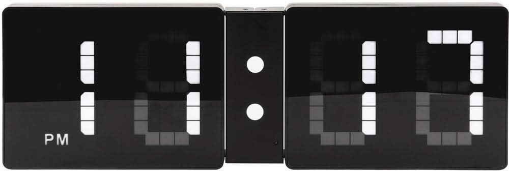 Reloj de pared digital con diseño abatible, frontal negro, pantalla LED para AM/PM