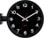 "Reloj de pared: esfera negra, números blancos, manecillas rojas, logo de Karlsson"