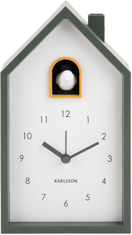 Reloj de cuco con forma de casa de plástico, esfera clara, ventana de visualización naranja, manecillas