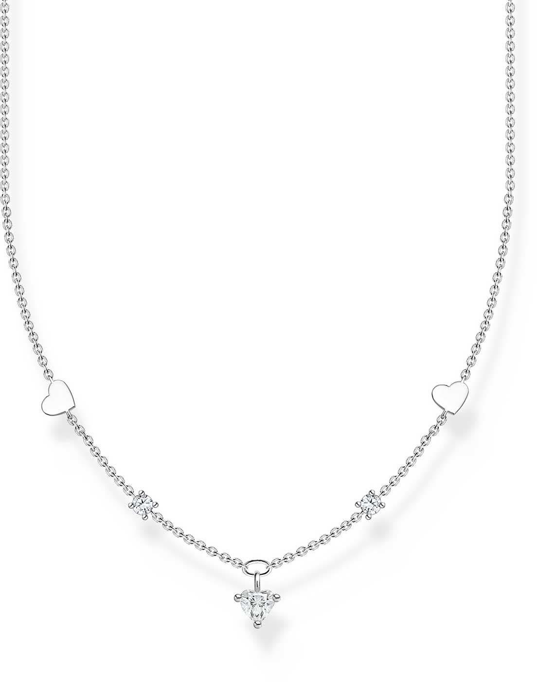 Collar de plata con cadena de eslabones y colgante de corazón con piedras blancas