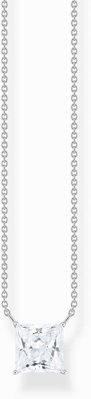 Collar con cadena fina y colgante de pedrería brillante en tono plateado claro