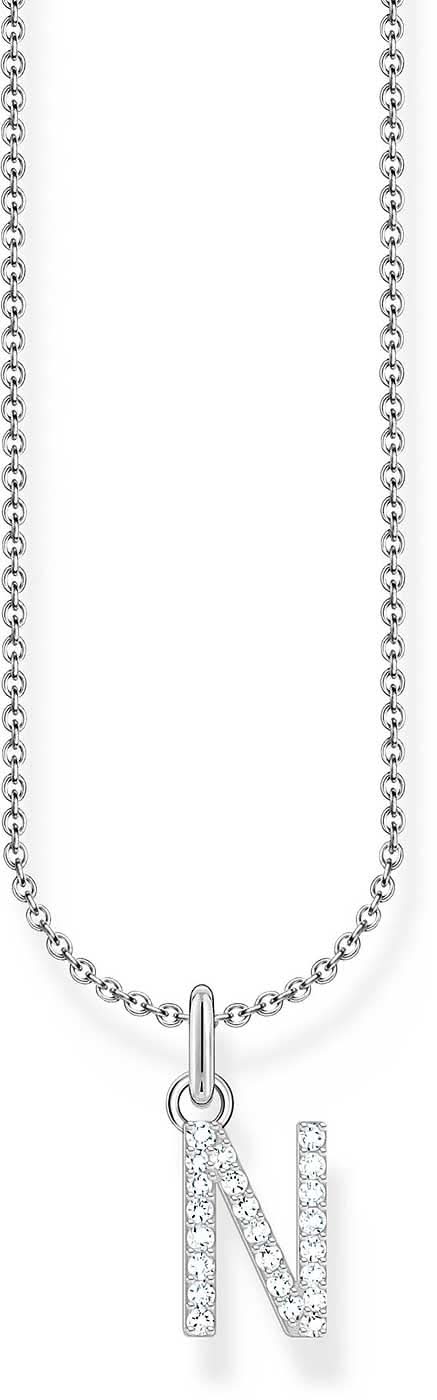 Collar de plata con colgante N y piedras brillantes