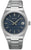 "Reloj Seiko para mujer con esfera azul, ventana de fecha a las 6 en punto, brazalete de acero inoxidable."
