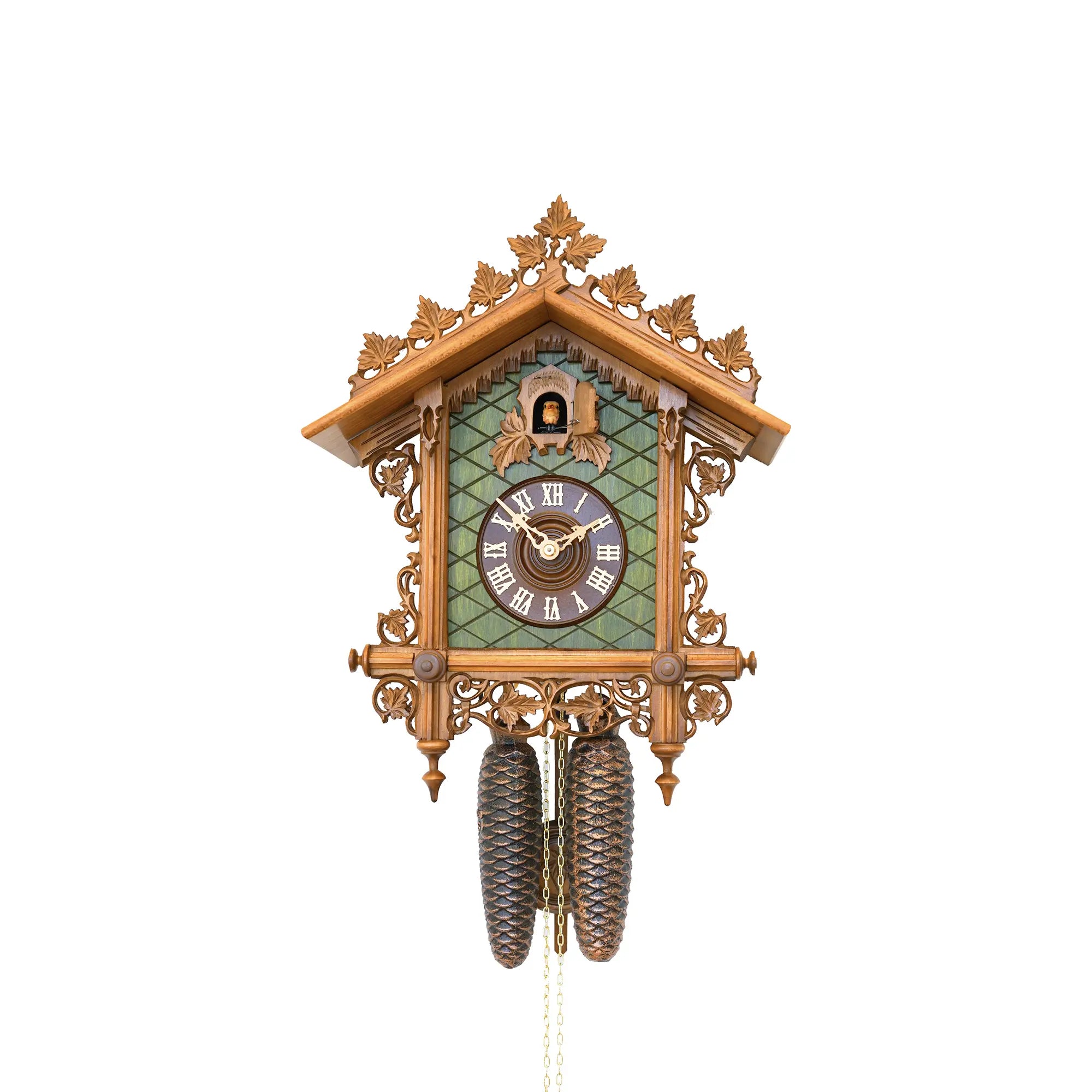 Rombach & Haas Tradition 3421 Reloj de Pared Verde • Movimiento Mecánico de 8 Días • Trabajo de Marquetería Tallado a Mano