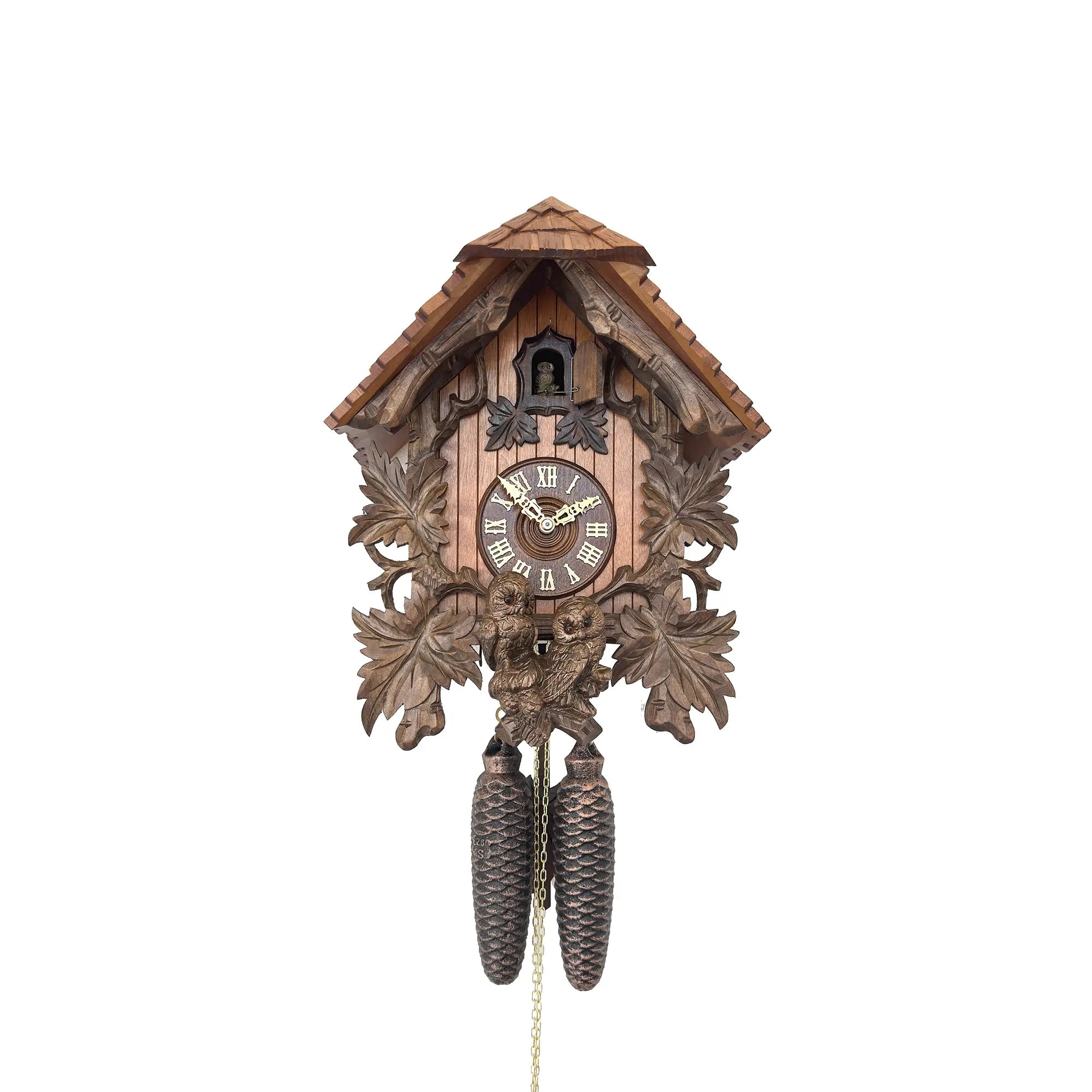 Rombach & Haas TRADITION 3460-N Reloj de Pared Madera (oscura) • Movimiento Mecánico de 8 Días • Reloj Búho Tallado a Mano