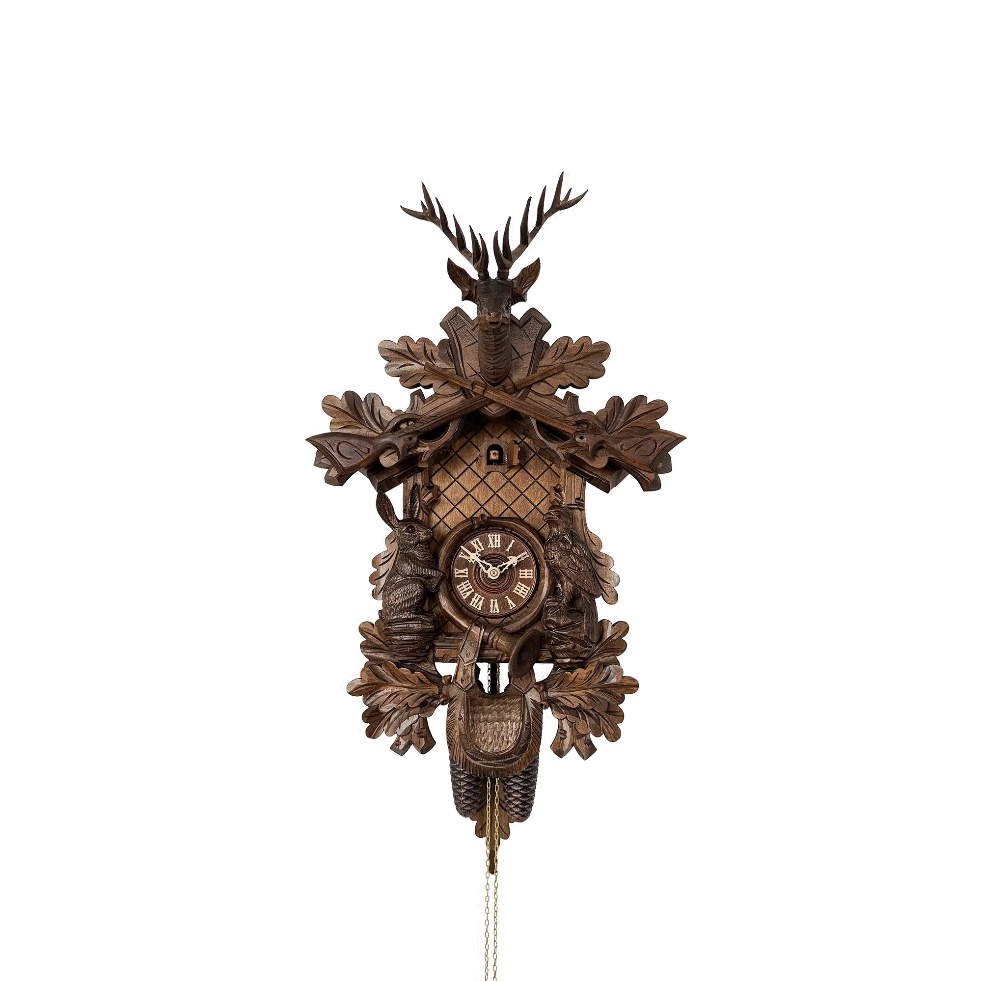 Rombach & Haas Tradition 3550-N Reloj de Pared Madera (oscura) • Movimiento Mecánico 8 Días • Reloj Cucú de la Selva Negra Tallado a Mano