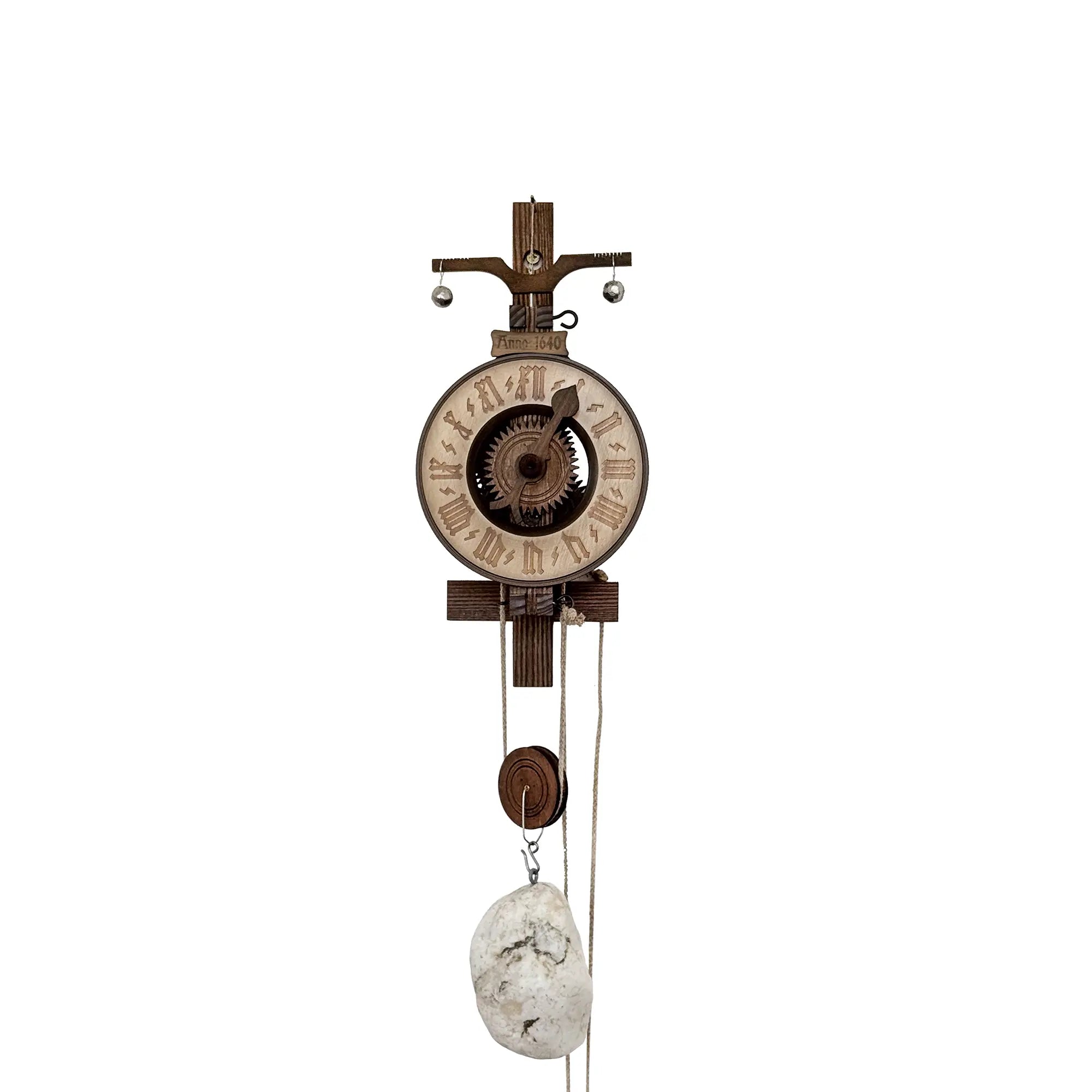 Rombach & Haas Anno 1640 A1640 Reloj de Pared Madera (oscura) • Mecanismo de Ruedas de Madera • Cuerda por Pesas con Foliot