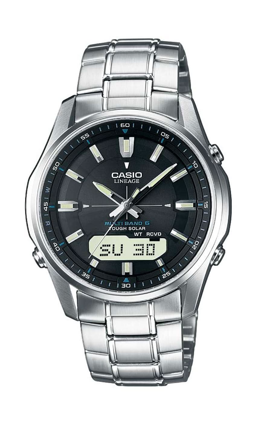 Reloj plateado para hombre con correa de metal, esfera redonda negra y pantalla digital