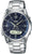Reloj Casio para hombre con esfera azul, correa de acero y pantalla de recepción de radio