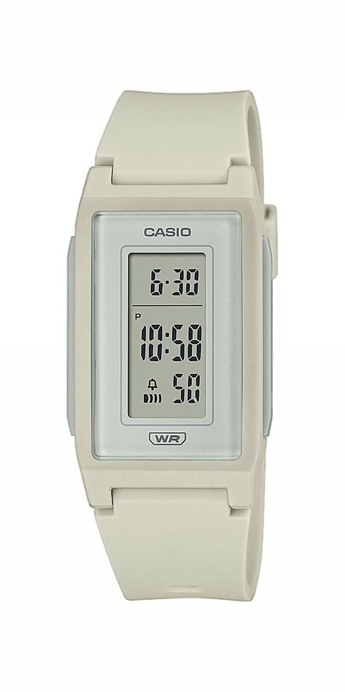 Reloj Casio Vintage con pantalla LED y correa de caucho brillante, caja rectangular