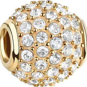 Charm de acero inoxidable de Bering Jewelry con circonitas redondas transparentes, color dorado