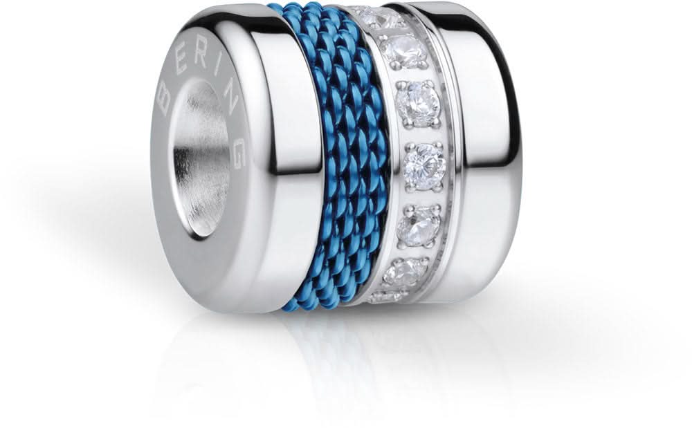 Charm de acero inoxidable con banda trenzada azul y circonitas incrustadas