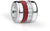Charm de acero inoxidable con banda trenzada roja y detalles de pedrería en el anillo