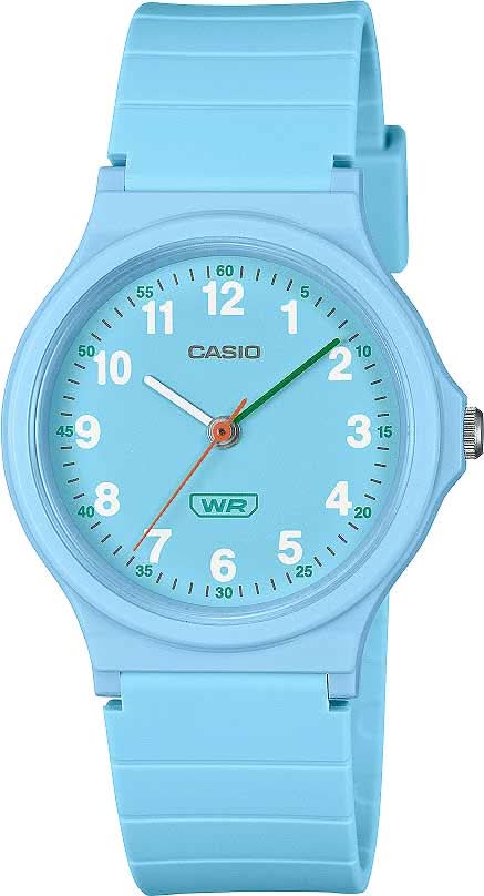 Reloj de mujer con pulsera de plástico azul y esfera analógica redonda azul