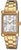 Reloj Casio para mujer con correa de metal dorada, esfera rectangular y manecillas analógicas