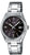 Reloj de mujer con brazalete de acero inoxidable plateado, esfera oscura, pantalla analógica y ventana de fecha.