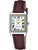 "Reloj CASIO para mujer con caja rectangular plateada, correa de cuero burdeos, números romanos"