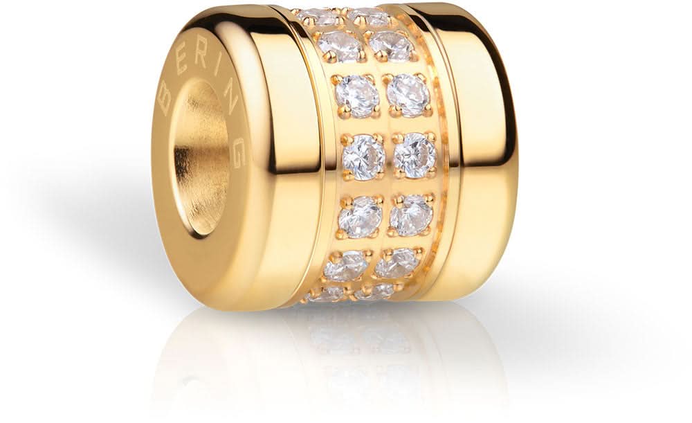 Bering Charm de acero inoxidable, dorado con circonitas cúbicas en fila circular