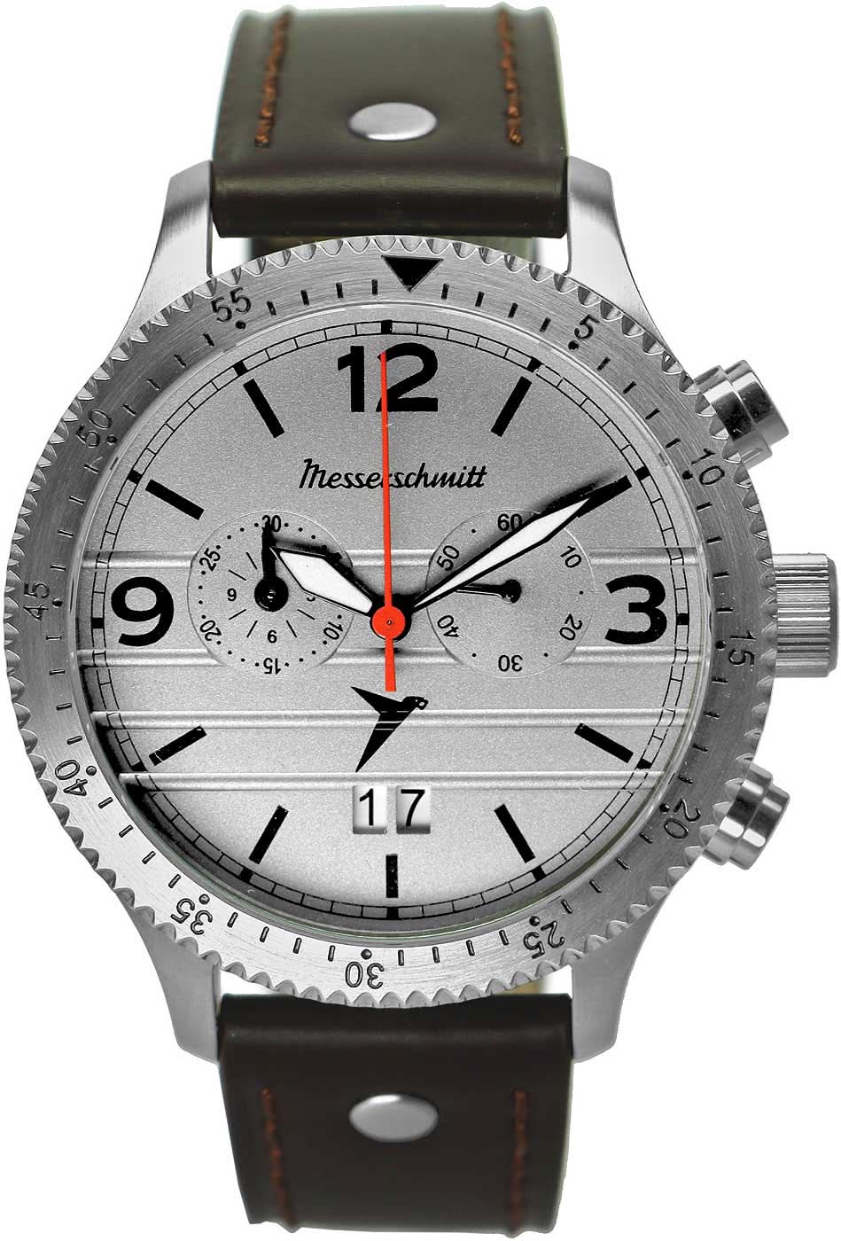 Reloj de hombre con esfera plateada, correa de cuero marrón y detalles de cronógrafo