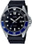Reloj de hombre: correa de caucho negro, esfera oscura, bisel plateado, analógico con fecha