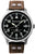 Reloj de pulsera Messerschmitt para hombre con esfera negra, correa de cuero marrón, fecha