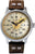 Reloj de hombre con correa de cuero marrón, esfera redonda y caja plateada