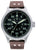 Reloj de piloto para hombre con correa de cuero marrón y esfera negra, manecillas luminosas