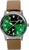 Reloj de hombre con esfera verde, índices de bastón y correa de cuero marrón
