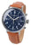 Reloj cronógrafo Messerschmitt para hombre con esfera redonda azul y correa de cuero marrón