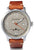Reloj para hombre con correa de cuero marrón, caja plateada y esfera beige