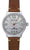 Reloj de hombre con correa de cuero marrón, caja plateada y esfera clara con Messerschmitt