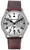 Reloj de hombre con caja plateada, correa de cuero marrón y esfera blanca
