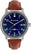 Reloj Messerschmitt con esfera azul, correa de cuero marrón y caja de acero inoxidable