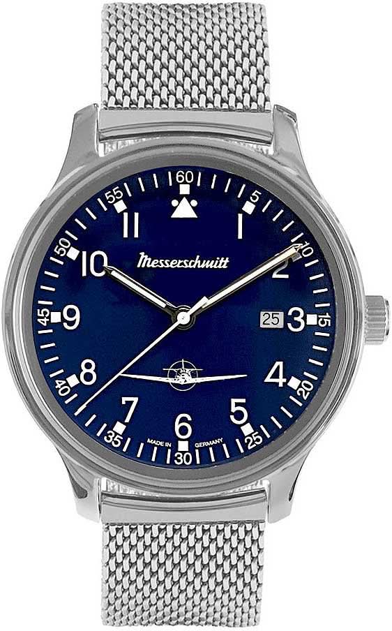 Pulsera de hombre: correa de malla plateada, esfera azul, analógica